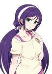  1girl blush breasts chan_co green_eyes large_breasts long_hair looking_at_viewer love_live!_school_idol_project purple_hair simple_background solo toujou_nozomi twintails white_background 