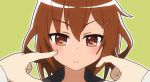  &gt;_&lt; :&lt; animated animated_gif blush brown_eyes brown_hair fang hair_ornament hairclip homura-yoshida35 ikazuchi_(kantai_collection) kantai_collection mikakunin_de_shinkoukei parody 