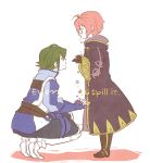  1boy 1girl ahoge alternate_eye_color azur_(fire_emblem) black_gloves boots brother_and_sister crying crying_with_eyes_open earrings english faulds fingerless_gloves fire_emblem fire_emblem:_kakusei flower gloves green_hair haruno_(toddy) hooded_jacket jacket jewelry leg_armor long_sleeves mark_(fire_emblem) nintendo pink_hair profile puffy_sleeves shadow short_hair siblings simple_background smile squatting tears white_background white_skin wide_sleeves 