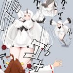  2girls ahoge bifidus blood breasts brown_hair detached_sleeves hairband horn japanese_clothes jumping kantai_collection kongou_(kantai_collection) long_hair multiple_girls personification red_eyes seaport_hime shinkaisei-kan simple_background very_long_hair white_hair 