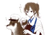  1girl admiral_(kantai_collection) comb comic dog hair_brushing hair_comb hat japanese_clothes kaga_(kantai_collection) kantai_collection lor968 monochrome muneate side_ponytail translated 
