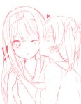 !! 2girls chita_(ketchup) closed_eyes hairband heart kantai_collection kiss multiple_girls personification shoukaku_(kantai_collection) tegaki twintails wink zuikaku_(kantai_collection) 