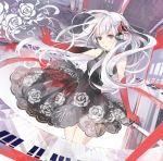  bare_shoulders dress elbow_gloves gloves hair_ornament original piano_keys sakuragi_kei violet_eyes white_hair 