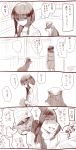  &gt;_&lt; 1girl admiral_(kantai_collection) bangs blunt_bangs braid comic dog hat kantai_collection kitakami_(kantai_collection) lor968 monochrome school_uniform serafuku 