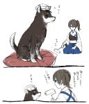  1girl admiral_(kantai_collection) comic dog hat japanese_clothes kaga_(kantai_collection) kantai_collection lint_roller lor968 monochrome side_ponytail translated 