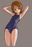  1girl brown_eyes brown_hair grey_background happinesscharge_precure! looking_at_viewer one-piece_swimsuit oomori_yuuko precure rohitsuka short_hair simple_background sketch solo swimsuit 
