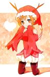  1girl alternate_costume bare_shoulders christmas dress hat highres hino_akane lacolon orange_eyes orange_hair precure red_dress smile_precure! solo tagme 