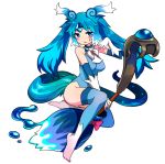  1girl bare_shoulders blue_eyes blue_hair blush carbuncle_(p&amp;d) gloves long_hair personification puzzle_&amp;_dragons solo staff tail white_gloves zaxwu 