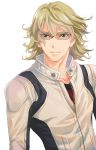  1boy barnaby_brooks_jr blonde_hair expressionless glasses green_eyes highres jacket mikuni_saho solo tiger_&amp;_bunny 