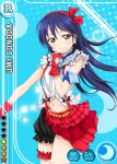  blue_hair blush brown_eyes character_name dress fingerless_gloves hairband long_hair love_live!_school_idol_project skirt smile sonoda_umi 