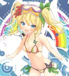  1girl at-yui bikini blonde_hair butterfly diving_mask highres long_hair original outstretched_arms snorkel spread_arms swimsuit twintails 