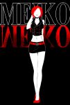  1girl belt black_background character_name konomi_(pixiv3909433) meiko midriff miniskirt navel redhead short_hair skirt solo vocaloid 