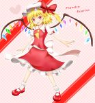 1girl ascot blush bow character_name flandre_scarlet hat hat_bow mary_janes red_eyes shoes side_ponytail solo touhou wings ymd_(holudoun) 
