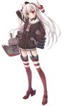  1girl amatsukaze_(kantai_collection) brown_eyes garter_straps kantai_collection long_hair looking_at_viewer personification rensouhou-chan school_uniform serafuku silver_hair simple_background solo suien thighhighs twintails white_background zettai_ryouiki 