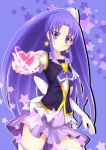  1girl blush cure_fortune earrings frown happinesscharge_precure! heart hikawa_iona jewelry long_hair magical_girl panji ponytail precure purple_eyes purple_hair skirt solo star thighhighs white_legwear 