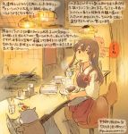  1girl akagi_(kantai_collection) brown_eyes brown_hair curry_rice eating japanese_clothes kantai_collection kirisawa_juuzou long_hair looking_at_viewer muneate personification solo spoon traditional_media translation_request 