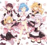  5girls ;d ;o album_cover alice_margatroid alternate_costume apron bare_shoulders bat_wings bespectacled black_dress blonde_hair bloomers blue_hair braid breasts brown_eyes brown_hair cake cleavage cookie corset cover crossed_legs detached_sleeves domotolain doughnut dress earrings elbow_gloves enmaided food garter_straps glasses gloves hakurei_reimu hand_on_own_cheek hand_on_own_chin izayoi_sakuya jewelry kirisame_marisa kneeling looking_at_viewer maid maid_headdress mini_wings multiple_girls one_eye_closed open_clothes open_jacket open_mouth pink_eyes puffy_sleeves remilia_scarlet sash short_sleeves silver_hair single_braid sitting smile thigh-highs touhou twin_braids underwear violet_eyes waist_apron white_gloves white_legwear wings wink wrist_cuffs yellow_eyes zettai_ryouiki 