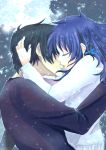  1boy 1girl black_hair blue_hair closed_eyes couple hiradaira_chisaki hug kihara_tsumugu kiss long_hair mine_box nagi_no_asukara short_hair 