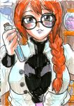 1girl artist_request blue_eyes blush braid character_request glasses long_hair orange_hair parted_lips solo source_request toriko_(series) traditional_media 