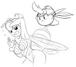  1girl antennae bee_girl breasts crossover helmet insect_girl insect_wings kirby kirby_(series) matsu-sensei monster_girl q-bee scared short_hair sketch vampire_(game) wings 