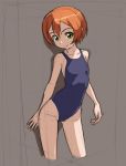  1girl brown_hair hoshizora_rin love_live!_school_idol_project rohitsuka school_swimsuit short_hair standing swimsuit yellow_eyes 