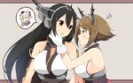  3girls amatsukaze_(kantai_collection) black_hair breasts brown_eyes brown_hair frown gloves green_eyes hand_on_another&#039;s_face headgear kantai_collection long_hair multiple_girls mutsu_(kantai_collection) nagato_(kantai_collection) personification red_eyes rensouhou-kun short_hair silver_hair spoken_character thigh-highs twintails wara_(warapro) 