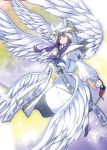  1girl alternate_costume angel_wings flying hat long_hair multiple_wings patchouli_knowledge purple_hair robe seraph touhou tsuji_kazuo wings 