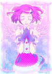  1girl closed_eyes curly_hair dokidoki!_precure dress earrings eyelashes feathered_wings gloves hair_ornament hairclip happy jewelry kenzaki_makoto precure purple_hair short_hair singing solo standing tagme tomo5656ky wings 