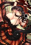  1girl bare_shoulders black_hair breasts cleavage clock_eyes date_a_live dress dual_wielding gun hairband heterochromia highres huge_breasts inago lolita_fashion lolita_hairband long_hair looking_at_viewer red_eyes rifle smile solo tokisaki_kurumi twintails weapon yellow_eyes 