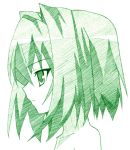  1girl frown green hair_intakes isao_(bb) monochrome omamori_himari profile shizuku_(omamori_himari) short_hair simple_background solo 