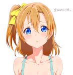  1girl :t blue_eyes blush breasts clearite cleavage close-up kousaka_honoka long_hair looking_at_viewer love_live!_school_idol_project orange_hair side_ponytail solo twitter_username white_background 