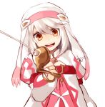  1girl :d alice_(tales) amarisu brown_eyes open_mouth rapier short_hair smile solo sword tales_of_(series) tales_of_symphonia tales_of_symphonia_knight_of_ratatosk veil weapon white_background white_hair 