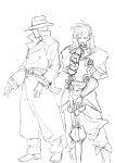  2boys absurdres crossover fedora guilty_gear hat highres makai multiple_boys planted_sword planted_weapon q robo-ky robot sketch street_fighter street_fighter_iii street_fighter_iii:_3rd_strike sword trench_coat weapon 