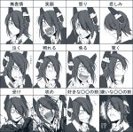 1girl angry blood closed_eyes expressions eyepatch hair_over_one_eye headgear hetza_(hellshock) highres kantai_collection monochrome necktie open_mouth personification school_uniform short_hair solo sword tears teeth tenryuu_(kantai_collection) tongue weapon 
