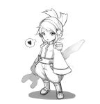  1girl baggy_pants belt ear_protection folded_ponytail headphones heart huge_weapon monochrome muju robin_(the_iconoclasts) sketch sleeves_past_wrists solo spoken_heart the_iconoclasts weapon wrench 