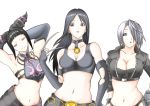 3girls angel_(kof) black_hair blue_eyes breasts choker claw_(weapon) cleavage cropped_jacket crossover detached_sleeves elbow_gloves fingerless_gloves gloves hair_over_one_eye han_juri king_of_fighters large_breasts long_hair marvel multiple_crossover multiple_girls nontan0825 silver_hair street_fighter street_fighter_iv violet_eyes x-23 x-men 