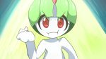  :t alex_grafo bob_cut green_hair kill_la_kill mankanshoku_mako mankanshoku_mako_(cosplay) parody pokemon ralts red_eyes 