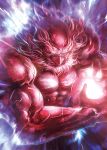  1boy abs bald beard energy_ball eyebrows facial_hair glowing gradient gradient_background highres kozou_(soumuden) looking_at_viewer manly muscle mustache nose solo touhou unzan veins 