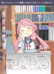  akashi_(kantai_collection) drooling hair_ribbon item_shop_musume_(kantai_collection) kantai_collection long_hair lowres pink_hair ribbon school_uniform serafuku sleeping tenkirin 