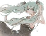  1girl aqua_eyes dress floating_hair green_hair hatsune_miku hiro_(hirohiro31) long_hair solo twintails vocaloid white_background 