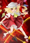  1girl blonde_hair commentary_request fang flandre_scarlet highres laevatein red_eyes touhou wings yuzuna99 