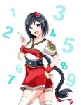  1 1girl 2 3 4 5 6 8 9 black_eyes black_hair braid character_request copyright_request eyelashes hair_ornament happy japanese_clothes long_hair looking_at_viewer number open_mouth ponytail smile solo standing tagme thigh-highs trex97 very_long_hair wrist_cuffs 