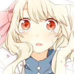  1girl blonde_hair face hair_ribbon kagerou_project komine kozakura_mary long_hair looking_at_viewer red_eyes ribbon tears 