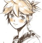 1boy ataru_(7noise) bust headphones kagamine_len looking_at_viewer lowres male ponytail smile solo vocaloid 