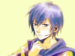  1boy ataru_(7noise) blue_eyes blue_hair bust expressionless kaito male microphone scarf solo vocaloid 