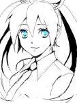  1girl ataru_(7noise) blue_eyes hatsune_miku long_hair looking_at_viewer monochrome necktie sleeveless sleeveless_shirt smile solo spot_color twintails very_long_hair vocaloid 
