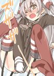  1girl absurdres amatsukaze_(kantai_collection) ascot black_dress blush covering covering_crotch dress dress_tug hair_tubes highres kantai_collection long_hair one_eye_closed open_mouth red_legwear ryuki_(ryukisukune) silver_hair solo tears thighhighs twintails wavy_mouth 