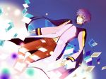  1boy ataru_(7noise) blue_eyes blue_hair expressionless falling full_body kaito looking_away male navel scarf solo vocaloid 