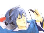  1boy ataru_(7noise) blue_eyes blue_hair digital_media_player headphones kaito looking_away male smile solo vocaloid 