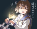  1girl ao_ebi brown_eyes brown_hair bullet cannon failure kantai_collection open_mouth personification short_hair solo translated turret weapon yukikaze_(kantai_collection) 